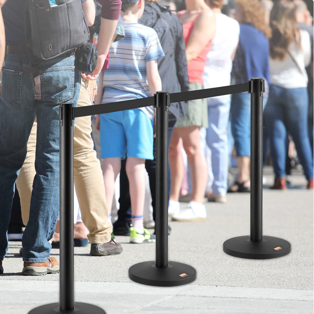 VEVOR Crowd Control Stanchions, 2-Pack Crowd Control Barriers, Carbon Steel Baking Painted Stanchion Queue Post with 11FT Black Retractable Belt, Belt