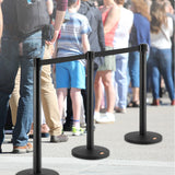 VEVOR Crowd Control Stanchions, 2-Pack Crowd Control Barriers, Carbon Steel Baking Painted Stanchion Queue Post with 11FT Black Retractable Belt, Belt Barriers Line Divider for Exhibition, Airport - Low Angle