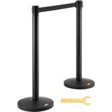VEVOR Crowd Control Stanchions, 2-Pack Crowd Control Barriers, Carbon Steel Baking Painted Stanchion Queue Post with 11FT Black Retractable Belt, Belt