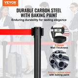 VEVOR Crowd Control Stanchions, 2-Pack Crowd Control Barriers, Carbon Steel Baking Painted Stanchion Queue Post with 11FT Red Retractable Belt, Belt Barriers Line Divider for Exhibition, Airport - Front View