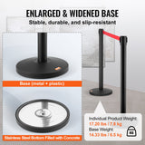 VEVOR Crowd Control Stanchions, 2-Pack Crowd Control Barriers, Carbon Steel Baking Painted Stanchion Queue Post with 11FT Red Retractable Belt, Belt Barriers Line Divider for Exhibition, Airport