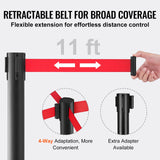 VEVOR Crowd Control Stanchions, 2-Pack Crowd Control Barriers, Carbon Steel Baking Painted Stanchion Queue Post with 11FT Red Retractable Belt, Belt Barriers Line Divider for Exhibition, Airport - Top-Down View