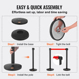 VEVOR Crowd Control Stanchions, 2-Pack Crowd Control Barriers, Carbon Steel Baking Painted Stanchion Queue Post with 11FT Red Retractable Belt, Belt Barriers Line Divider for Exhibition, Airport - 45-Degree Angle