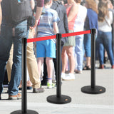 VEVOR Crowd Control Stanchions, 2-Pack Crowd Control Barriers, Carbon Steel Baking Painted Stanchion Queue Post with 11FT Red Retractable Belt, Belt Barriers Line Divider for Exhibition, Airport - Low Angle