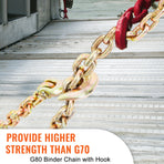 Transport Binder Chain, 3220 kg Working Load Limit, 3/8''x20' G80 Tow Chain Tie Down with Grab Hooks, DOT Certified, Galvanized Coating Manganese Steel for Dock Factory Construction Site, 2 Pack