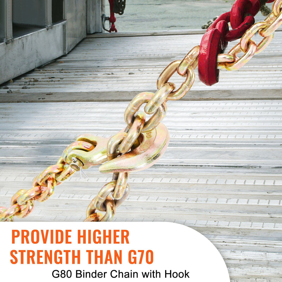 Transport Binder Chain, 3220 kg Working Load Limit, 3/8''x20' G80 Tow Chain Tie Down with Grab Hooks, DOT Certified, Galvanized Coating Manganese Steel for Dock Factory Construction Site, 2 Pack