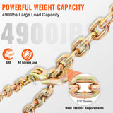 Transport Binder Chain, 2222 kg Working Load Limit, 5/16''x20' G80 Tow Chain Tie Down with Grab Hooks, DOT Certified, Galvanized Coating Manganese Steel for Dock Factory Construction Site, 2Pack