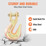Transport Binder Chain, 2222 kg Working Load Limit, 5/16''x20' G80 Tow Chain Tie Down with Grab Hooks, DOT Certified, Galvanized Coating Manganese Steel for Dock Factory Construction Site, 2Pack