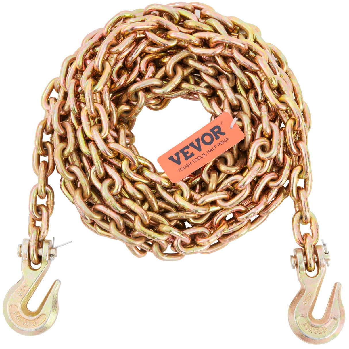 Transport Binder Chain, 2222 kg Working Load Limit, 5/16''x20' G80 Tow Chain Tie Down with Grab Hooks, DOT Certified, Galvanized Coating Manganese Steel for Dock Factory Construction Site, 2Pack