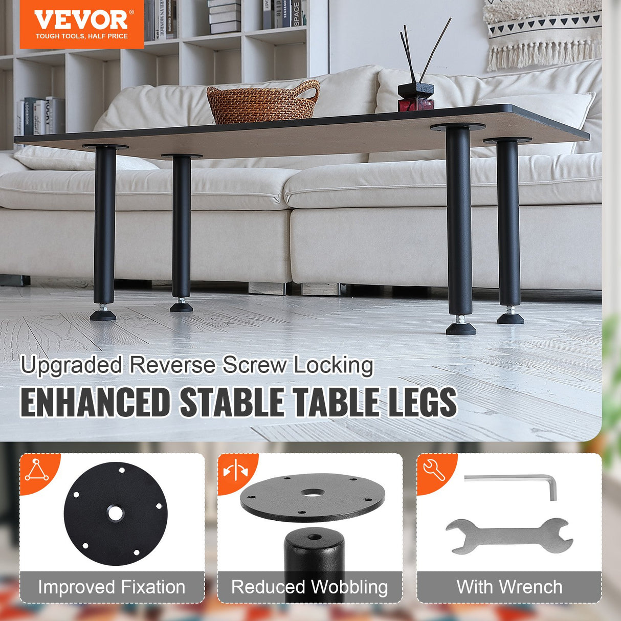 406.4MM Adjustable Desk Legs, Reinforced Steel Office Table Furniture legs Set of 4 for DIY, 1200 lbs Load Capacity Heavy Duty Desk Legs, Quick Instalation Legs with Adjustable Foot Cup Black
