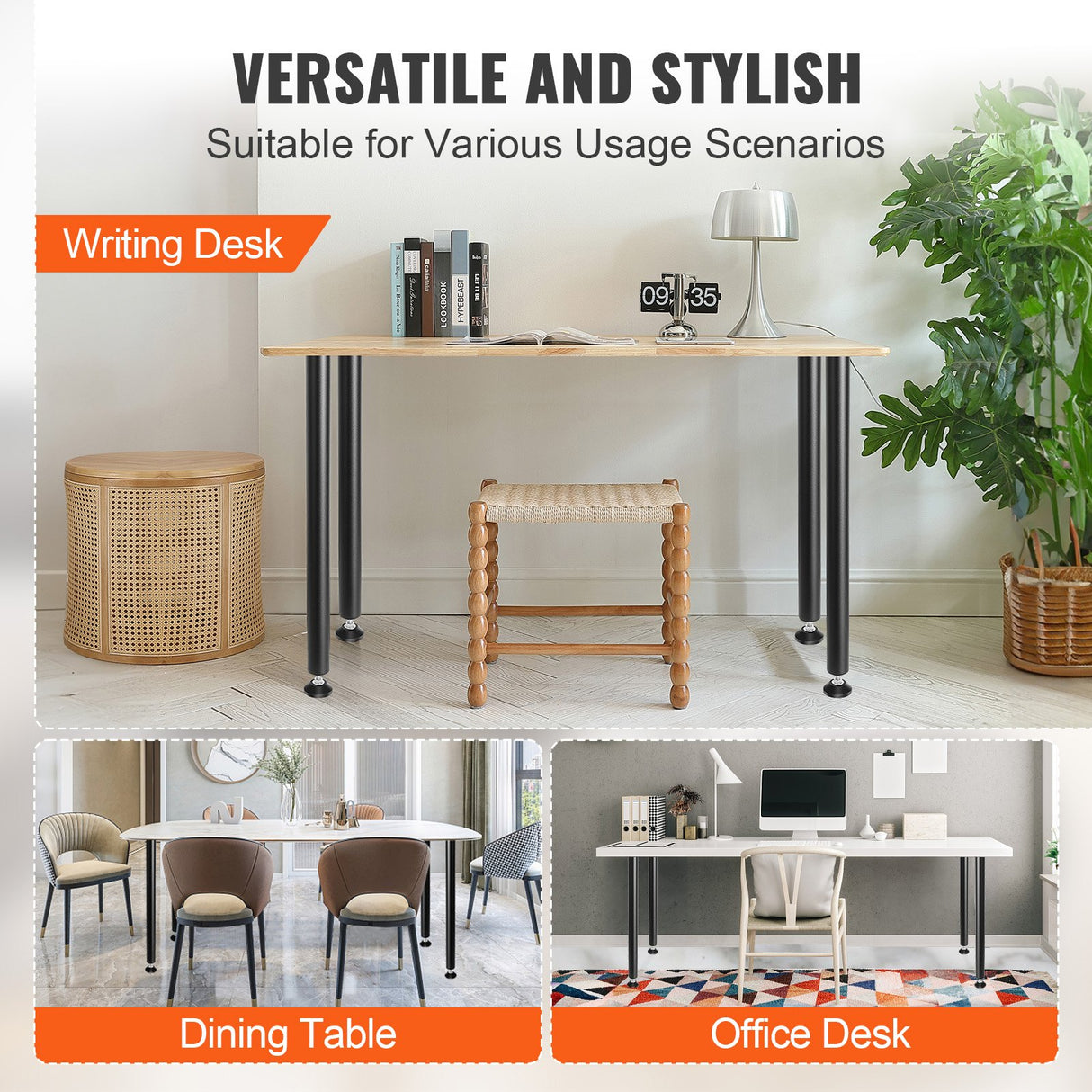 VEVOR 711.2MM Adjustable Desk Legs, Reinforced Steel Office Table Furniture legs Set of 4 for DIY, 544.3KG Load Capacity Heavy Duty Desk Legs, Quick Instalation Legs with Adjustable Foot Cup Black