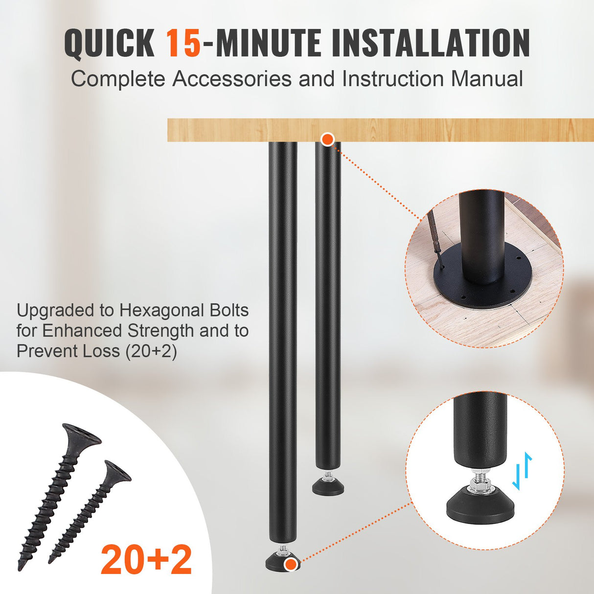 VEVOR 711.2MM Adjustable Desk Legs, Reinforced Steel Office Table Furniture legs Set of 4 for DIY, 544.3KG Load Capacity Heavy Duty Desk Legs, Quick