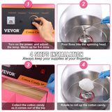 VEVOR Commercial Cotton Candy Machine with Cart & Cover Sugar Floss Maker 1000W - 45-Degree Angle