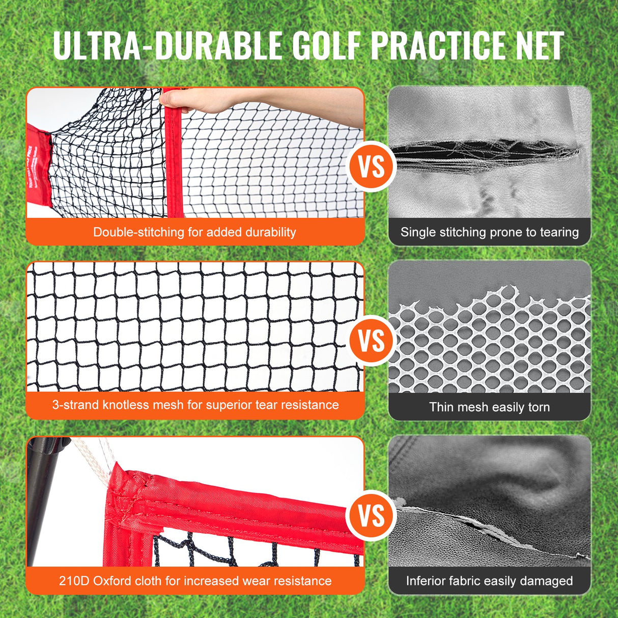 VEVOR Golf Practice Hitting Net, Huge 10.8x7ft Golf Net, Personal Driving Range for Indoor Outdoor Use, Portable Home Golf Aid Net with Solid