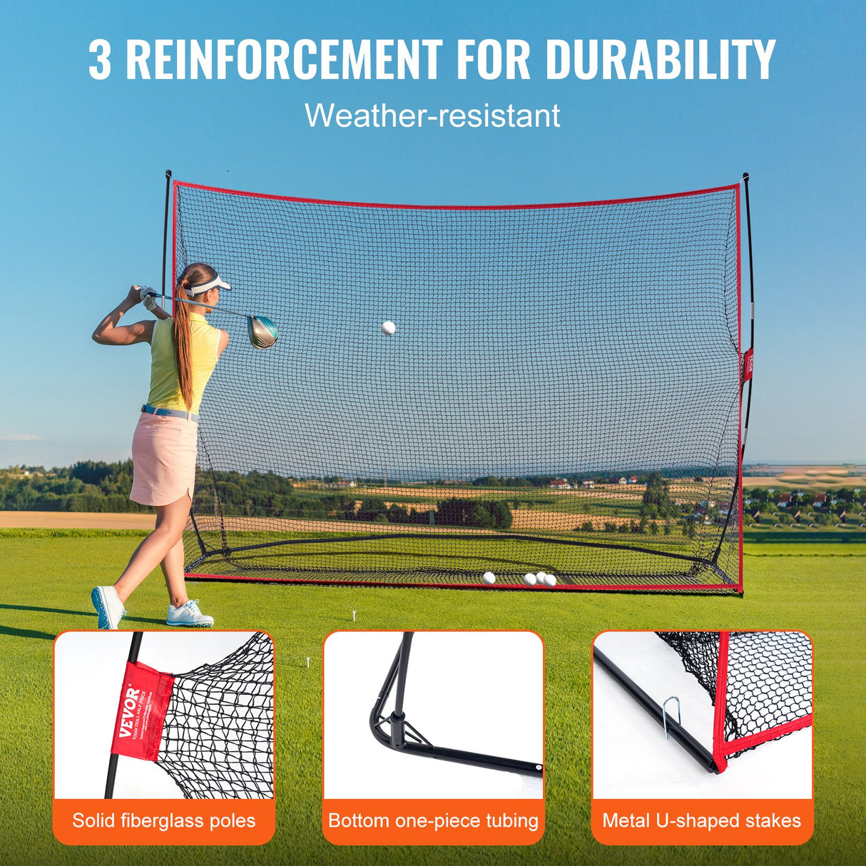 VEVOR Golf Practice Hitting Net, Huge 10.8x7ft Golf Net, Personal Driving Range for Indoor Outdoor Use, Portable Home Golf Aid Net with Solid