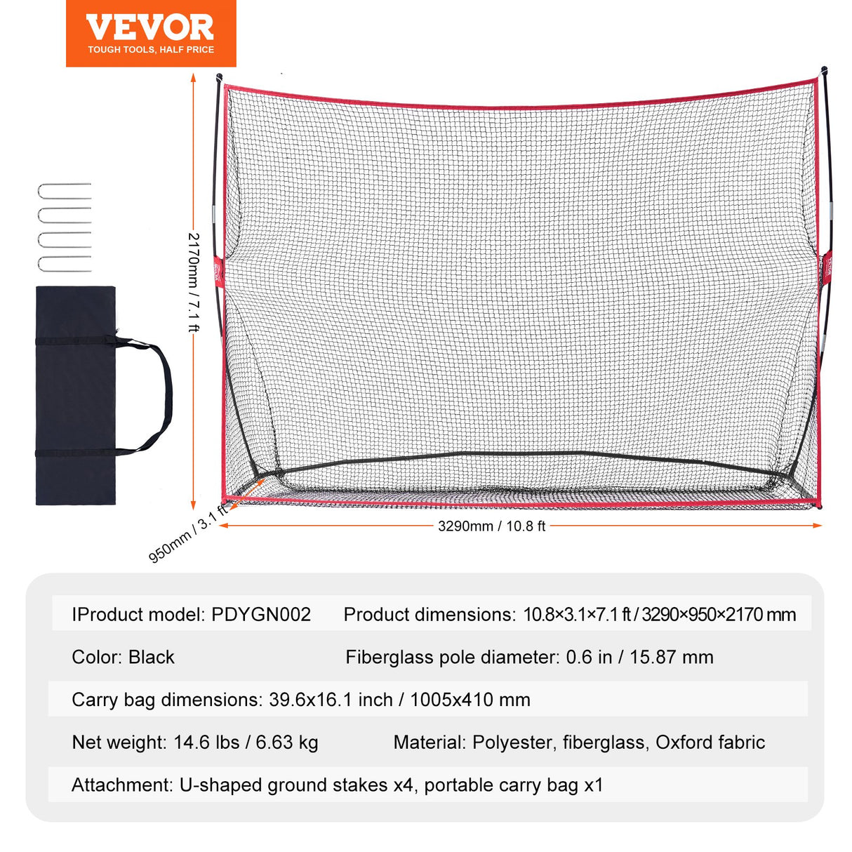 VEVOR Golf Practice Hitting Net, Huge 10.8x7ft Golf Net, Personal Driving Range for Indoor Outdoor Use, Portable Home Golf Aid Net with Solid