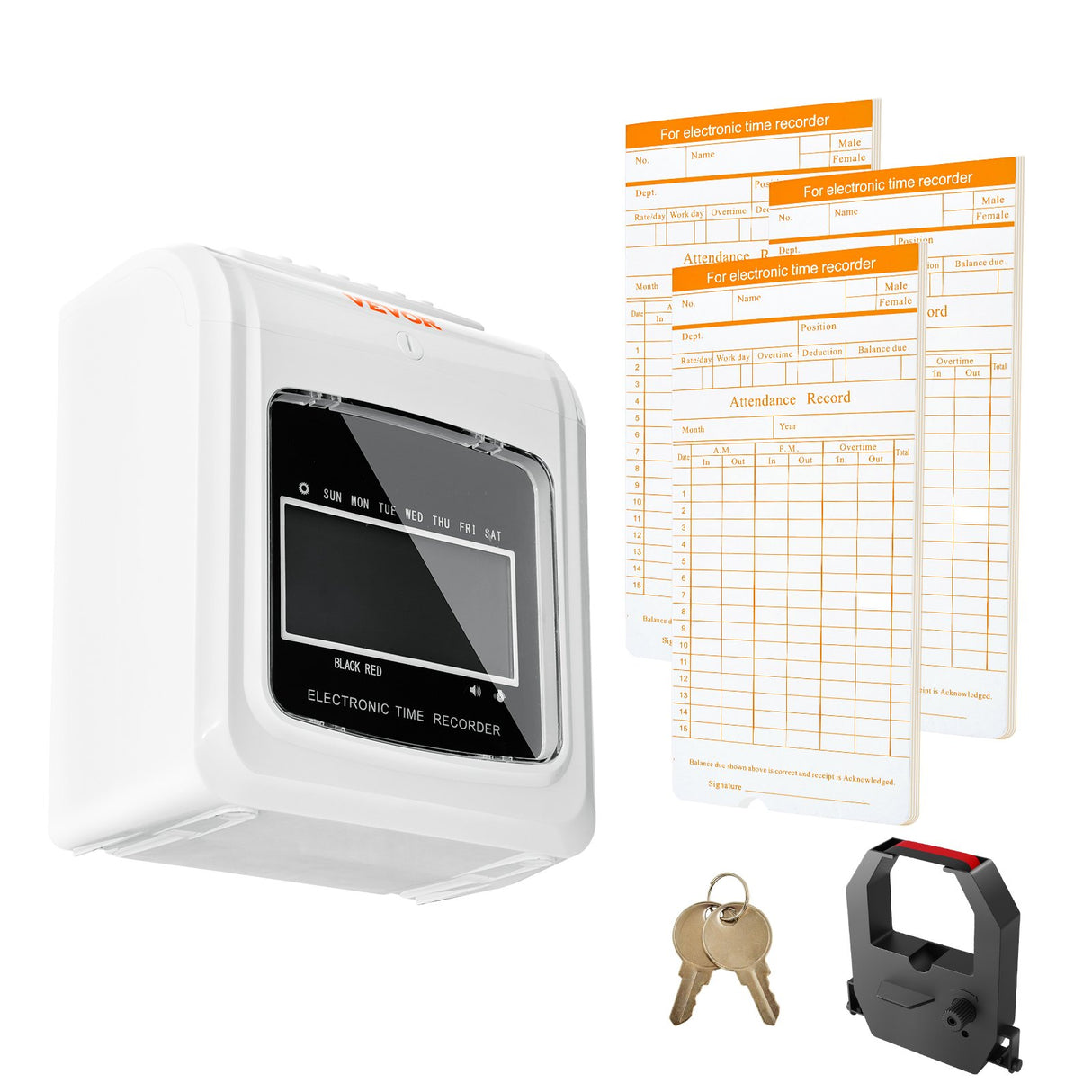 VEVOR Punch Time Clock, Time Tracker Machine for Employees of Small Business, 6 Punches per Day, Time Clock Punch Machine Includes 102 Time Cards, 1