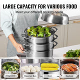 VEVOR Dumpling Steamer Stainless Steel 5 Titer for for Cook Soup, Noodles, Fishes Work with Gas Electric Grill Stove Top, Dia 30cm/11.8inch, Pot - Side View