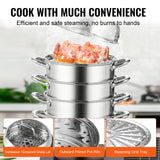 VEVOR Dumpling Steamer Stainless Steel 5 Titer for for Cook Soup, Noodles, Fishes Work with Gas Electric Grill Stove Top, Dia 30cm/11.8inch, Pot - 45-Degree Angle