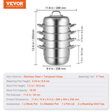 VEVOR Dumpling Steamer Stainless Steel 5 Titer for for Cook Soup, Noodles, Fishes Work with Gas Electric Grill Stove Top, Dia 30cm/11.8inch, Pot - Close-Up Angle