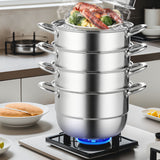 VEVOR Dumpling Steamer Stainless Steel 5 Titer for for Cook Soup, Noodles, Fishes Work with Gas Electric Grill Stove Top, Dia 30cm/11.8inch, Pot - Low Angle