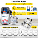 VEVOR 1.1 Gal Water Distiller, 0.3 Gal/H, 750W Distilled Water Maker Machine 0-99H Timing Set Temp Display, 304 Stainless Steel Countertop Distiller Glass Carafe Cleaning Powder 3 Carbon Packs, Silver - Side View