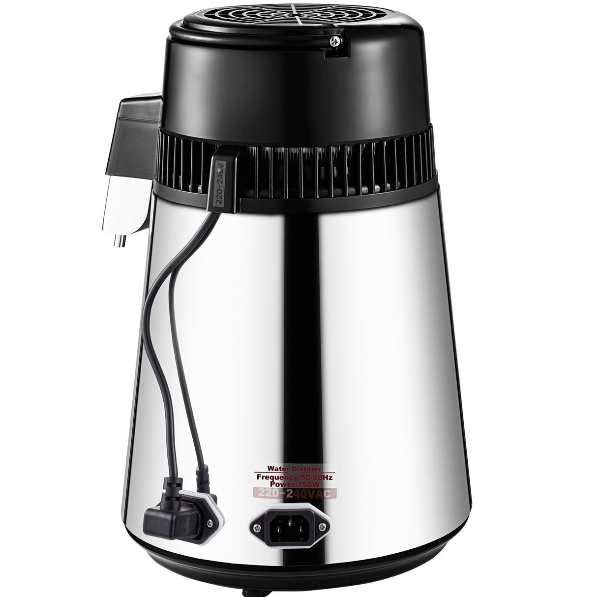 VEVOR 1.1 Gal Water Distiller, 0.3 Gal/H, 750W Distilled Water Maker Machine 0-99H Timing Set Temp Display, 304 Stainless Steel Countertop Distiller Glass Carafe Cleaning Powder 3 Carbon Packs, Silver