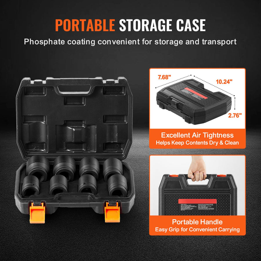 Axle Nut Impact Socket Set, 3/4" Drive 6-Point 8-Piece Metric Spindle Nut Socket Set, CR-MO Heat Treated Large Socket Set with Storage Case, for Auto Repair, Removing or Installing Axle Nuts