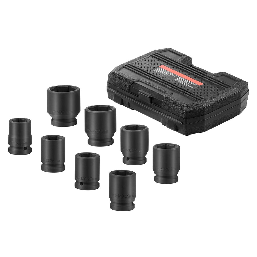 Axle Nut Impact Socket Set, 3/4" Drive 6-Point 8-Piece Metric Spindle Nut Socket Set, CR-MO Heat Treated Large Socket Set with Storage Case, for Auto Repair, Removing or Installing Axle Nuts
