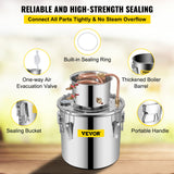 VEVOR Moonshine Still 3 Gal 12L Stainless Steel Water Alcohol Distiller Copper Tube Home Brewing Kit Build-in Thermometer for DIY Whisky Wine Brandy, 3Gal, Sliver - Rear View