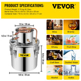 VEVOR Moonshine Still 3 Gal 12L Stainless Steel Water Alcohol Distiller Copper Tube Home Brewing Kit Build-in Thermometer for DIY Whisky Wine Brandy, 3Gal, Sliver - Close-Up Angle
