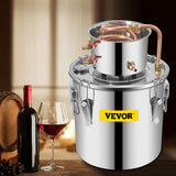 VEVOR Moonshine Still 3 Gal 12L Stainless Steel Water Alcohol Distiller Copper Tube Home Brewing Kit Build-in Thermometer for DIY Whisky Wine Brandy, 3Gal, Sliver - Low Angle