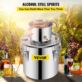 VEVOR Moonshine Still 5 Gal 21L Stainless Steel Water Alcohol Distiller Copper Tube Home Brewing Kit Build-in Thermometer for DIY Whisky Wine Brandy, 5Gal, Silver - Front View