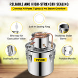 VEVOR Moonshine Still 5 Gal 21L Stainless Steel Water Alcohol Distiller Copper Tube Home Brewing Kit Build-in Thermometer for DIY Whisky Wine Brandy, 5Gal, Silver - Rear View