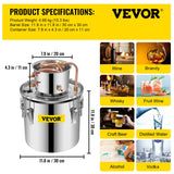 VEVOR Moonshine Still 5 Gal 21L Stainless Steel Water Alcohol Distiller Copper Tube Home Brewing Kit Build-in Thermometer for DIY Whisky Wine Brandy, 5Gal, Silver - Close-Up Angle