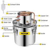 VEVOR Moonshine Still 5 Gal 21L Stainless Steel Water Alcohol Distiller Copper Tube Home Brewing Kit Build-in Thermometer for DIY Whisky Wine Brandy, 5Gal, Silver - Extra Image