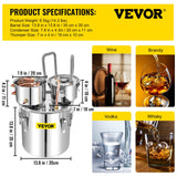 Vevor 30L 8Gal Alcohol Distiller Water Spirit Boiler Home Brew Copper Alcohol Still - Close-Up Angle