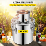 VEVOR Moonshine Still 9.6Gal 38L Stainless Steel Water Alcohol Distiller Copper Tube Home Brewing Kit Build-in Thermometer for DIY Whisky Wine Brandy, Sliver - Front View