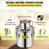VEVOR Moonshine Still 9.6Gal 38L Stainless Steel Water Alcohol Distiller Copper Tube Home Brewing Kit Build-in Thermometer for DIY Whisky Wine Brandy, Sliver - Rear View