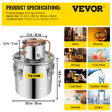 VEVOR Moonshine Still 9.6Gal 38L Stainless Steel Water Alcohol Distiller Copper Tube Home Brewing Kit Build-in Thermometer for DIY Whisky Wine Brandy, Sliver - Close-Up Angle