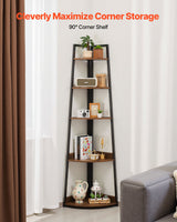 VEVOR 5 Tier Corner Shelf Tall Corner Bookshelf Plant Rack Wall Shelves Tower - Front View