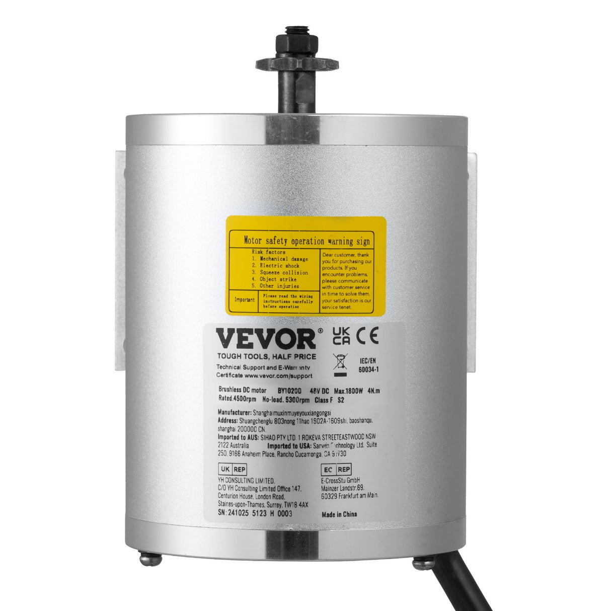 VEVOR 1800W Electric Brushless DC Motor 48V 4500rpm Motor for E-Bike Dirt Bike