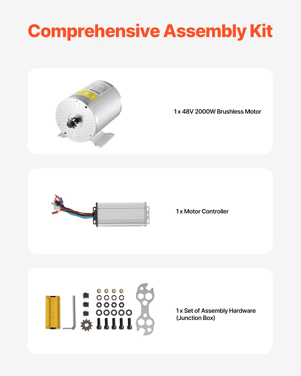VEVOR 48V 2000W Electric Brushless DC Motor Kit with Upgraded Speed Controller