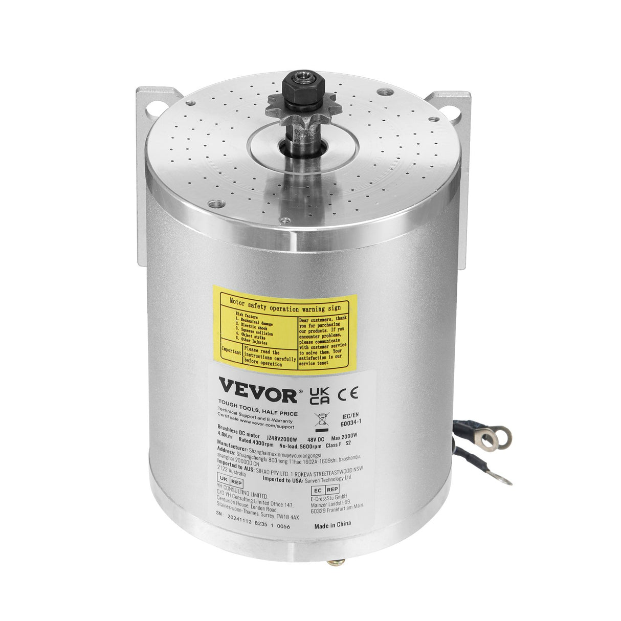 VEVOR 48V 2000W Electric Brushless DC Motor Kit with Upgraded Speed Controller