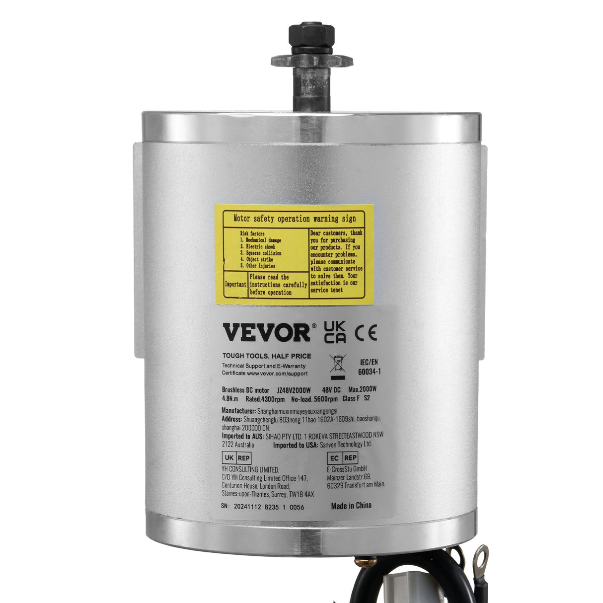 VEVOR 48V 2000W Electric Brushless DC Motor Kit with Upgraded Speed Controller