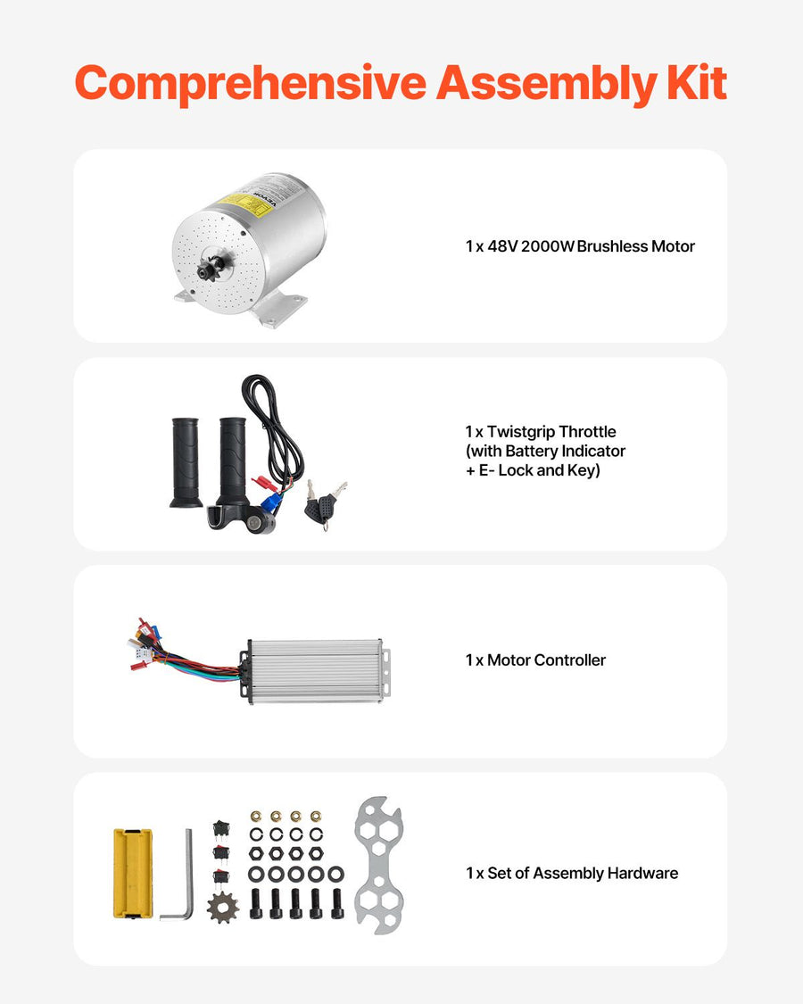 2000W Electric Brushless DC Motor Kit - 48V 4300rpm Motor with Upgraded Speed Controller and Throttle Grip Kit for Go Karts E-Bike Motorcycle Scooter DIY