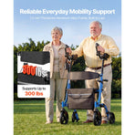 Rollator Walker with Seat for Seniors, Foldable Rolling Walker, Lightweight Aluminum Mobility Walking Aid with PU Solid Wheels, Adjustable Handle, Storage Bag, Cup/Cane Holder - Supports 136kg