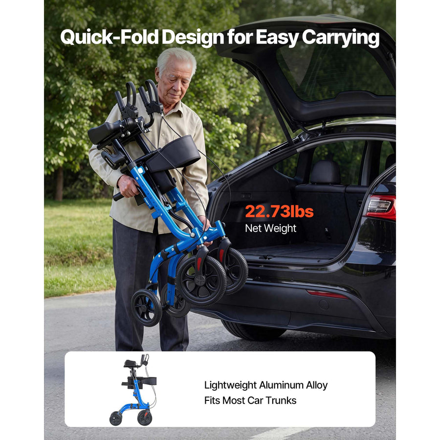 Rollator Walker with Seat for Seniors, Foldable Rolling Walker, Lightweight Aluminum Mobility Walking Aid with PU Solid Wheels, Adjustable Handle, Storage Bag, Cup/Cane Holder - Supports 136kg