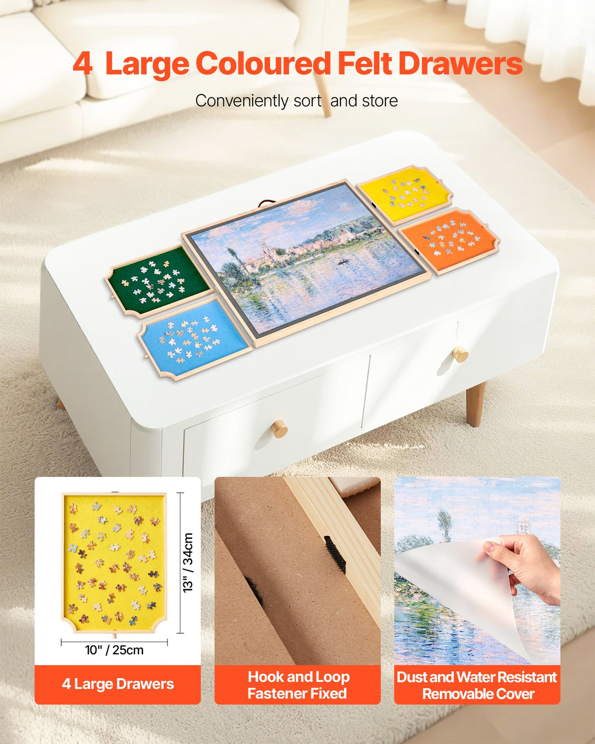 VEVOR 1000 Piece Puzzle Board with Drawer Cover Portable Wooden Jigsaw 73x53cm