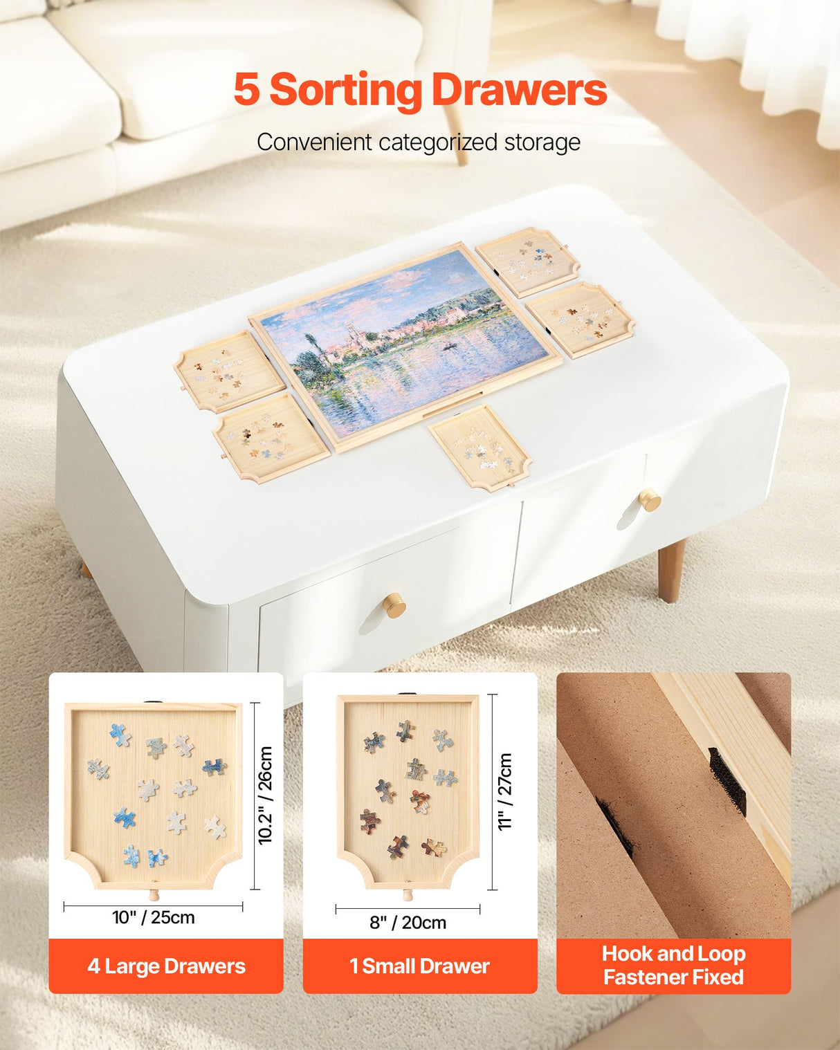 VEVOR 1000 Piece Puzzle Board with Drawer Cover Portable Wooden Jigsaw 74x53cm